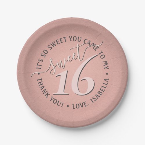 Sweet 16th Birthday Party Elegant Girly Rose Gold Paper Plates