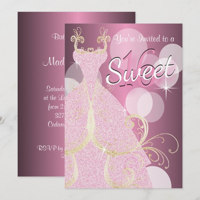 Sweet 16th Birthday Party Invitation (Front/Back)