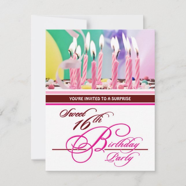 Sweet 16th Birthday Party Invitations - Surprise (Front)