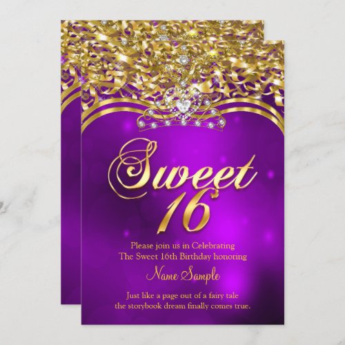 Sweet 16th Birthday Party Purple Glitter Gold Invitation