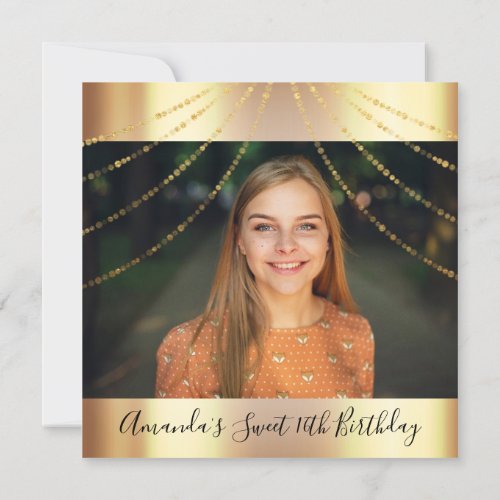 Sweet 16th Birthday Party Wedding Golden Lights Invitation