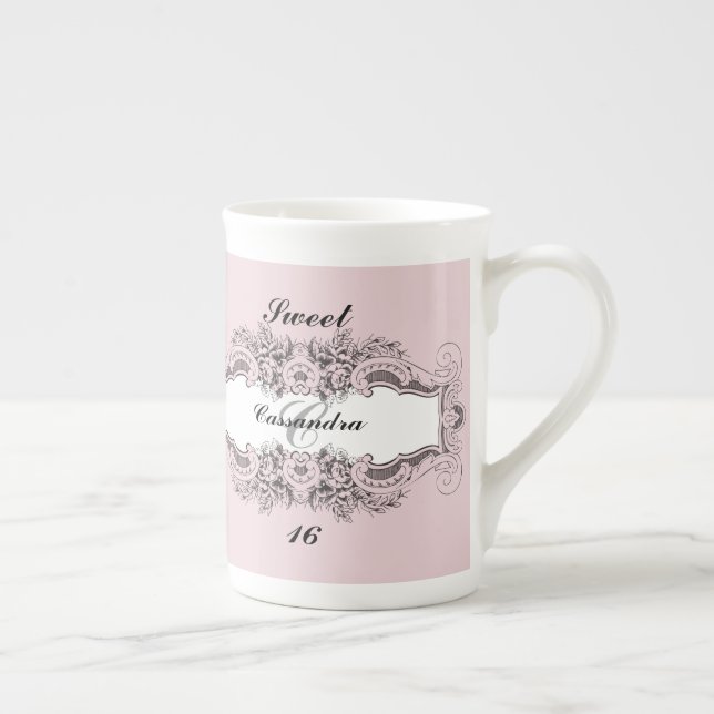 Sweet 16th Birthday Personalized Monogrammed Bone China Mug (Right)
