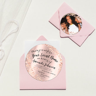 Sweet 16th Birthday Photo Floral Rose Pink Royal Invitation