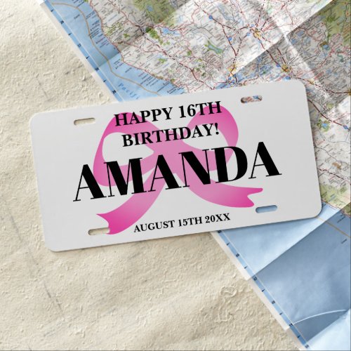Sweet 16th Birthday pink bow car license plate