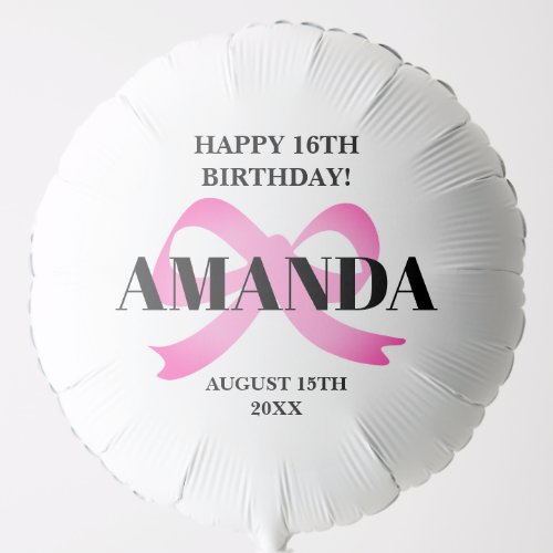 Sweet 16th Birthday pink bow helium balloon gift