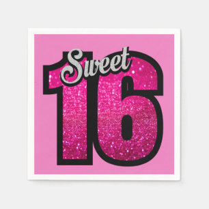 Sweet 16th Birthday Pink Gold Glitter Napkins