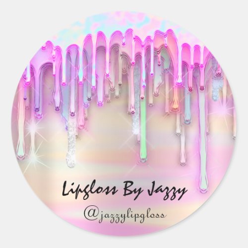 Sweet 16th Birthday Pink Holograph Drips Classic Round Sticker