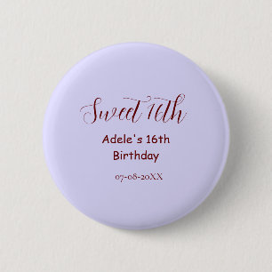Sweet 16th birthday purple pastel mauve retro name button