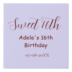 Sweet 16th birthday purple pastel mauve retro name faux canvas print