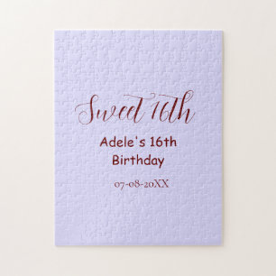 Sweet 16th birthday purple pastel mauve retro name jigsaw puzzle