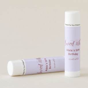 Sweet 16th birthday purple pastel mauve retro name lip balm