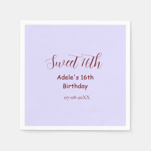 Sweet 16th birthday purple pastel mauve retro name napkins