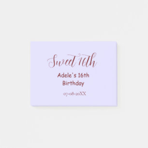 Sweet 16th birthday purple pastel mauve retro name post-it notes