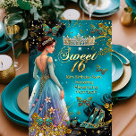 Sweet 16th birthday Teal Gold Dress Butterfly Invitation<br><div class="desc">Sweet 16th birthday sweet sixteen teal Gold dress,  Black Butterfly Tiara High heel Shoes Elegant Gold & Black Invitation. Pretty gold sparkle butterflies and jewels. Please note: All flat images! They do not have real jewels.</div>