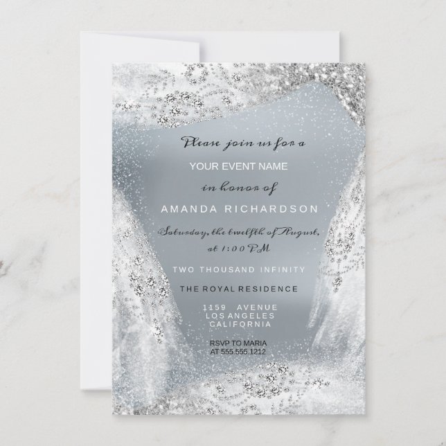 Sweet 16th Bridal Diamond Dress Gray Silver Invitation (Front)