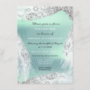 Sweet 16th Bridal Diamond Dress Gray Silver Mint Invitation
