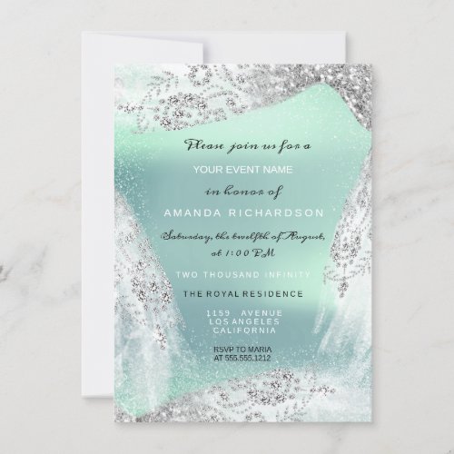 Sweet 16th Bridal Diamond Dress Gray Silver Mint Invitation