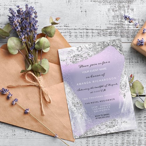 Sweet 16th Bridal Diamond Dress Gray Silver Purple Invitation