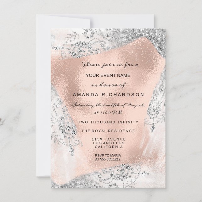 Sweet 16th Bridal Diamond Dress Gray Silver Rose Invitation (Front)