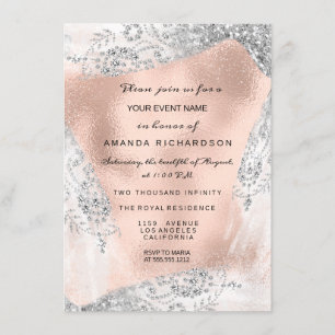 Sweet 16th Bridal Diamond Dress Gray Silver Rose Invitation