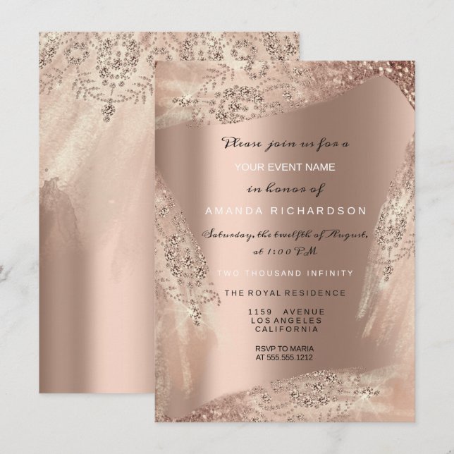 Sweet 16th Bridal Diamond Dress Rose Gold Sparkly Invitation (Front/Back)