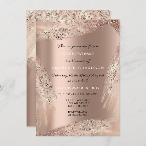 Sweet 16th Bridal Diamond Dress Rose Gold Sparkly Invitation