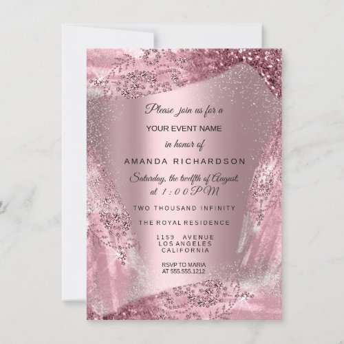 Sweet 16th Bridal Diamond Dress Rose Quineanera Invitation