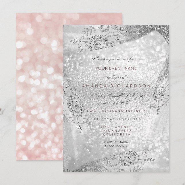 Sweet 16th Bridal Dress Pink Gray Diamond Spark Invitation (Front/Back)