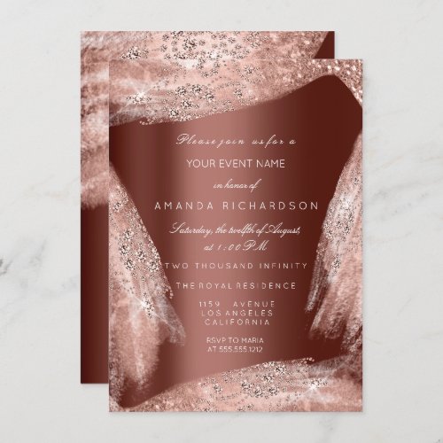 Sweet 16th Bridal Dress Rose Brown Diamond Invitation