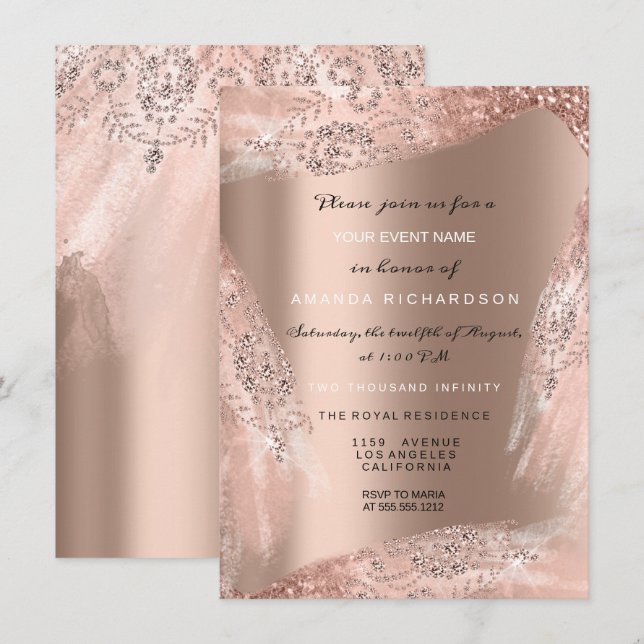 Sweet 16th Bridal Dress Rose Gold Sparkly Invitation (Front/Back)