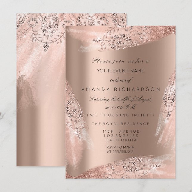 Sweet 16th Bridal Dress Rose Gold Wedding Invitation (Front/Back)