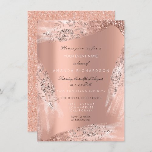 Sweet 16th Bridal Dress Rose Peach Diamond Glitter Invitation