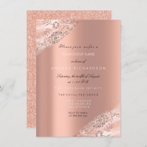 Sweet 16th Bridal Dress Rose Peach Glitter Princes Invitation