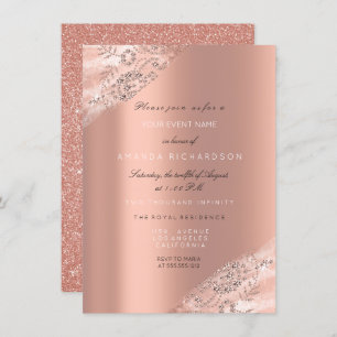 Sweet 16th Bridal Dress Rose Peach Glitter Sparkly Invitation