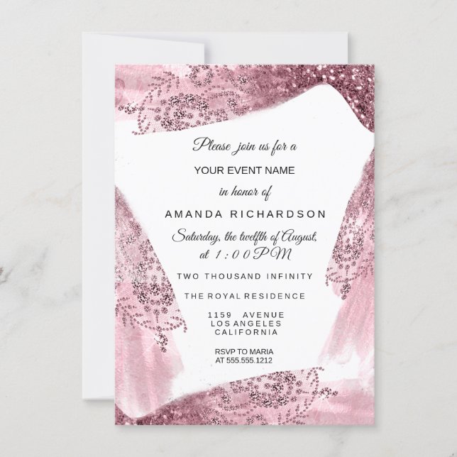 Sweet 16th Bridal Pink Dress Rose Quineanera White Invitation (Front)