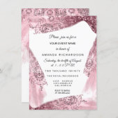 Sweet 16th Bridal Pink Dress Rose Quineanera White Invitation (Front/Back)