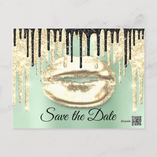 Sweet 16th Bridal Quinceanera Drips Mint Gold Postcard