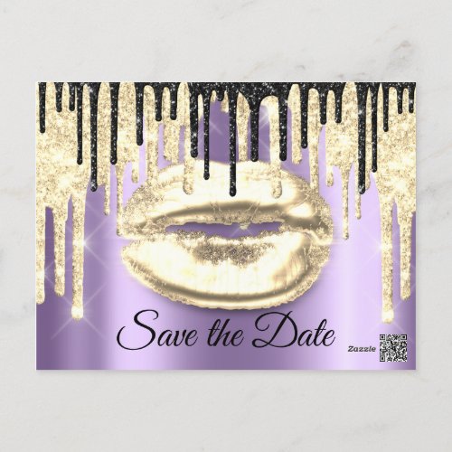 Sweet 16th Bridal Quinceanera Drips Purple Gold Postcard