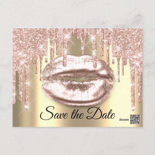 Sweet 16th Bridal Quinceanera Kiss Lips Drips Gold Postcard