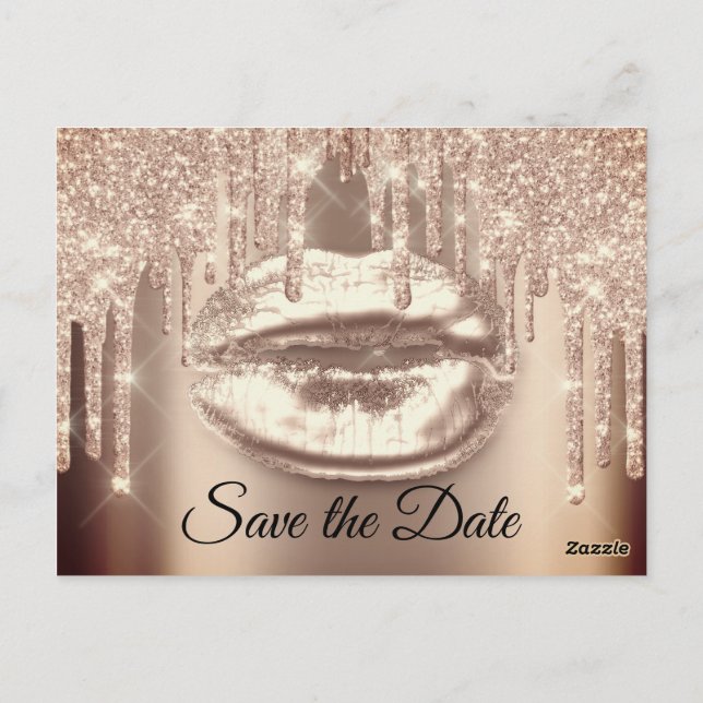 Sweet 16th Bridal Quinceanera Kiss Lips Drips Rose Postcard (Back)