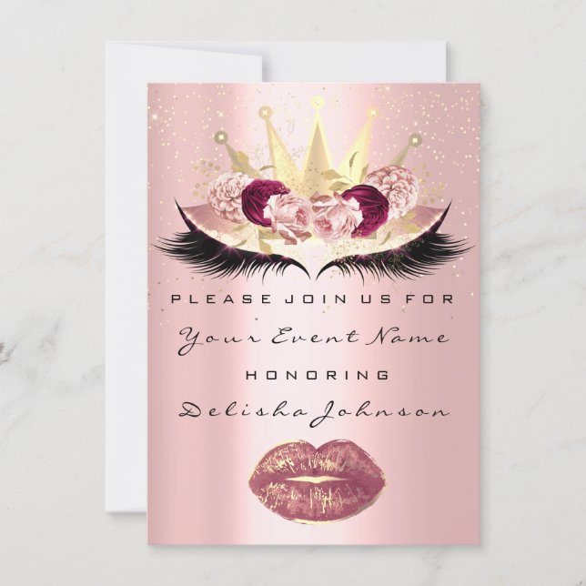 Sweet 16th Bridal Quinceanera Kiss Princess Pink Invitation (Front)