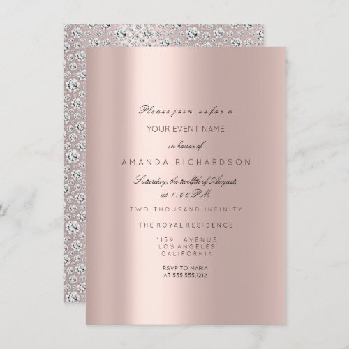 Sweet 16th Bridal Rose Pastel Pink Rose Diamond Invitation