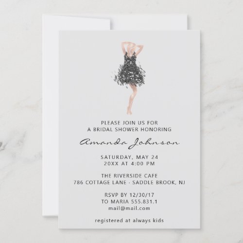 Sweet 16th Bridal Shower Black Glitter Dress Gray Invitation