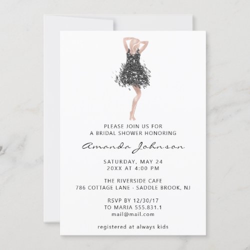 Sweet 16th Bridal Shower Black Gray Dress White Invitation