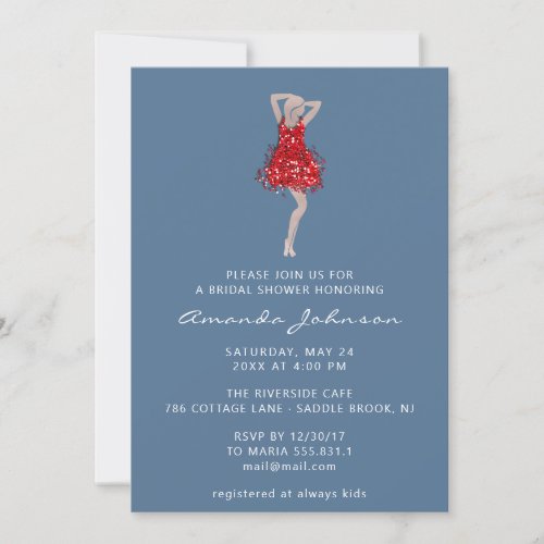 Sweet 16th Bridal Shower Blue Red Dress Princess Invitation
