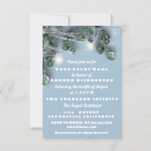 Sweet 16th Bridal Shower Lights JAR Eucalyptus Invitation