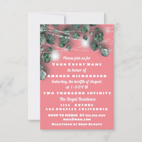 Sweet 16th Bridal Shower LightsJAR Eucalyptus Rose Invitation