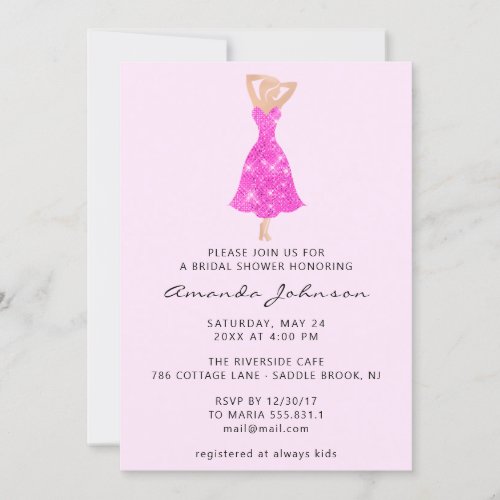 Sweet 16th Bridal Shower Pink Dress Spark Invitation