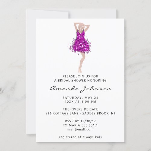 Sweet 16th Bridal Shower Pink Dress White Invitation