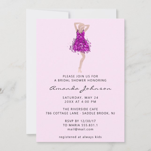 Sweet 16th Bridal Shower Pink Glitter Dress  Invitation (Front)